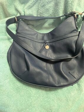 Kim Rogers Navy Shoulder Hobo Bag with Gold Charm